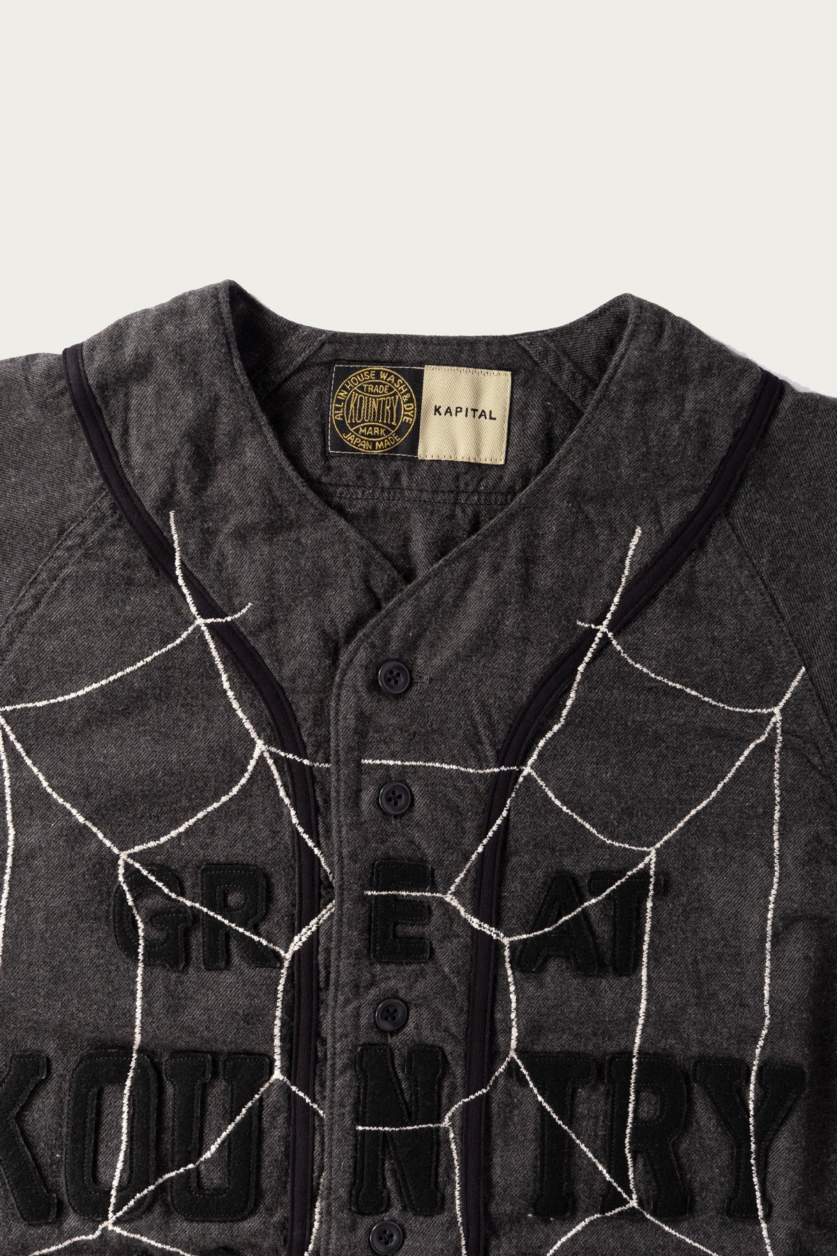 Kapital - Cotton Wool GREAT KOUNTRY Baseball Shirt (KOUNTRY DREAM CATCH Remake) - Dark Grey - Canoe Club