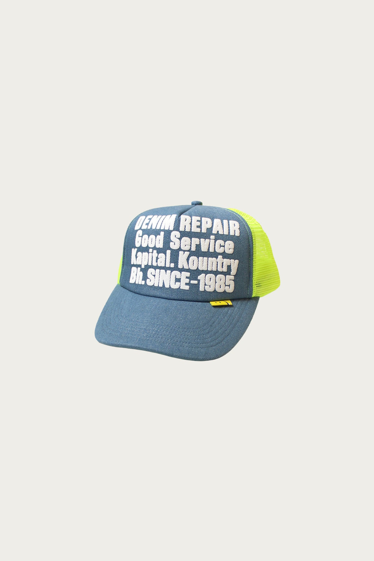 Kapital - DENIM REPAIR SERVICE Denim Track Cap - Neon Yellow - Canoe Club