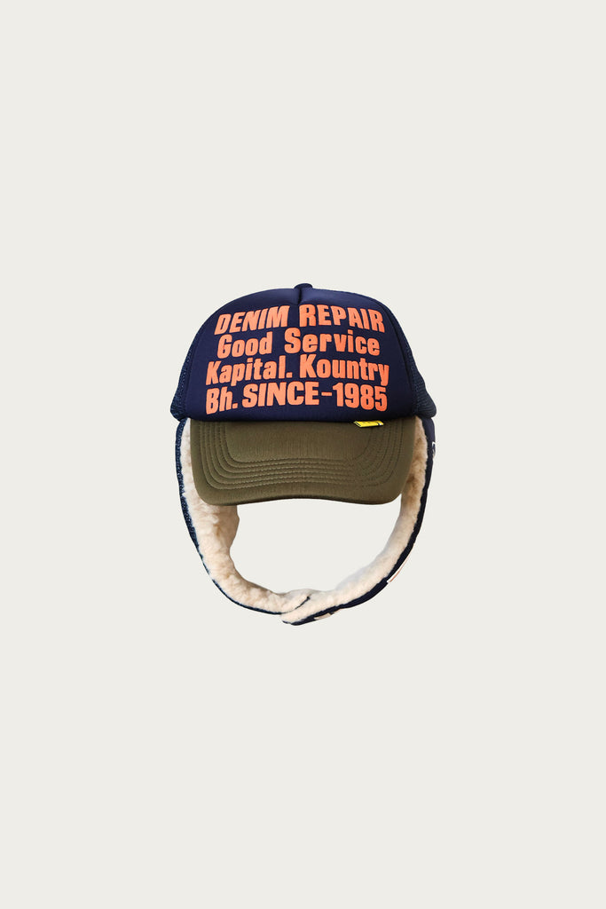Kapital - DENIM REPAIR SERVICE LUMBER Trucker Cap - Navy/Khaki - Canoe Club