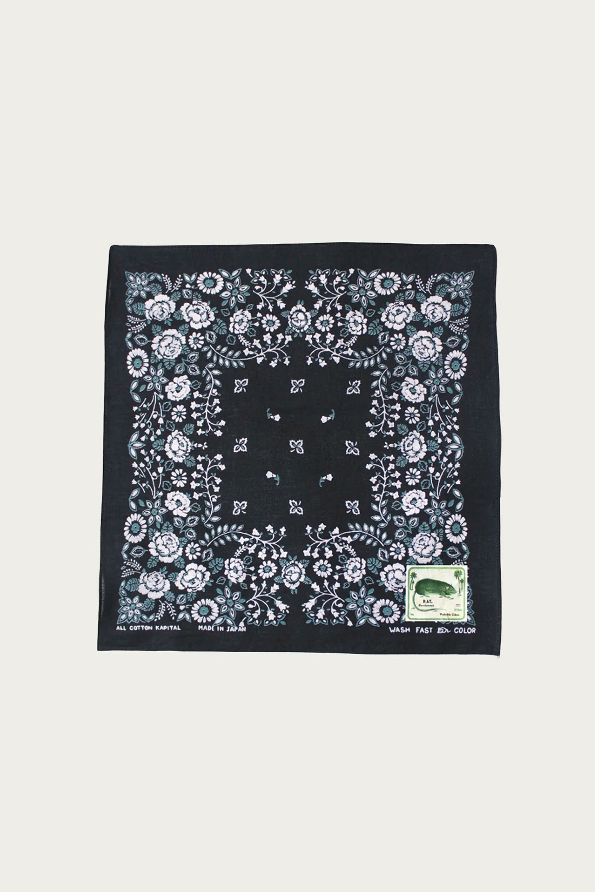 Kapital - Fastcolor Selvedge Bandanna (CHURCHILL GARDEN) 15x15 - Black - Canoe Club