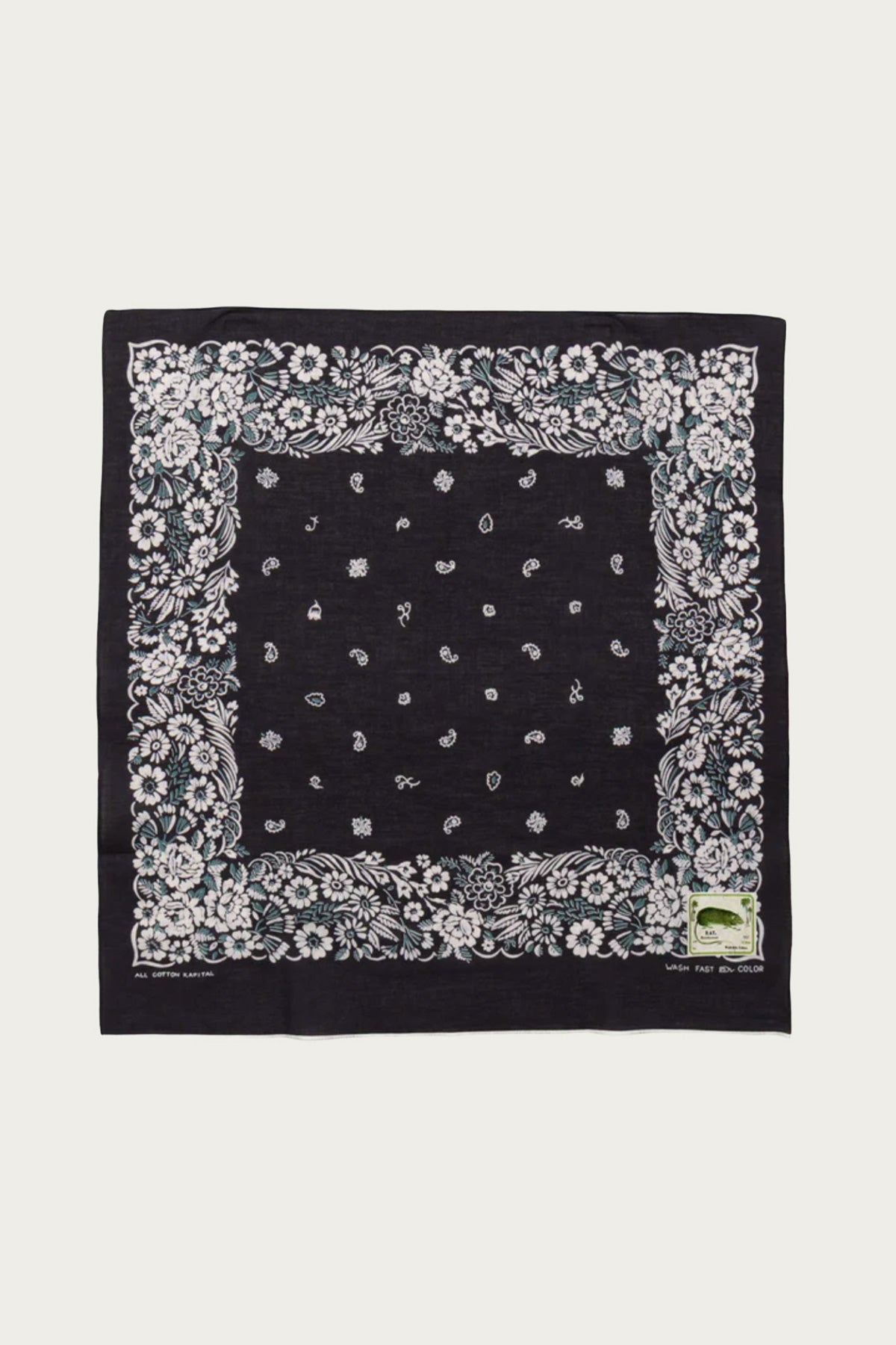 Kapital - Fastcolor Selvedge Bandanna (CHURCHILL GARDEN) 30x30 - Black - Canoe Club