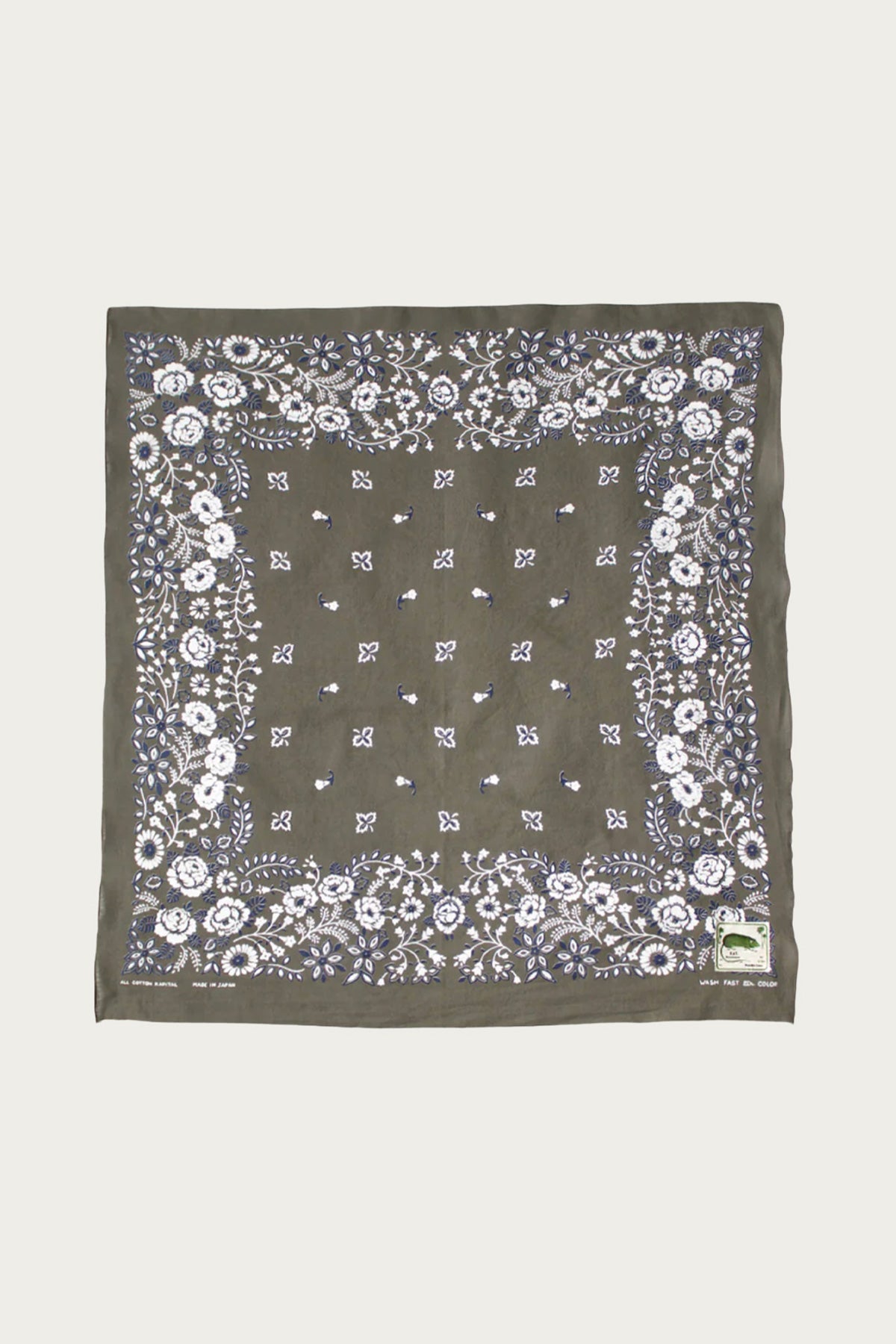 Kapital - Fastcolor Selvedge Bandanna (CHURCHILL GARDEN) 30x30 - Khaki - Canoe Club