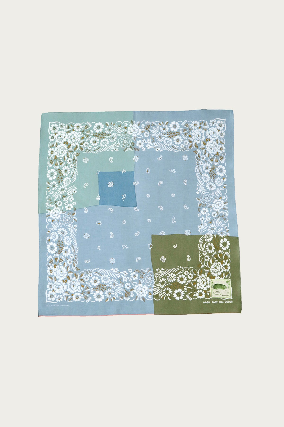 Kapital - Fastcolor Selvedge Bandana (GARDEN Patchwork) - Sax - Canoe Club