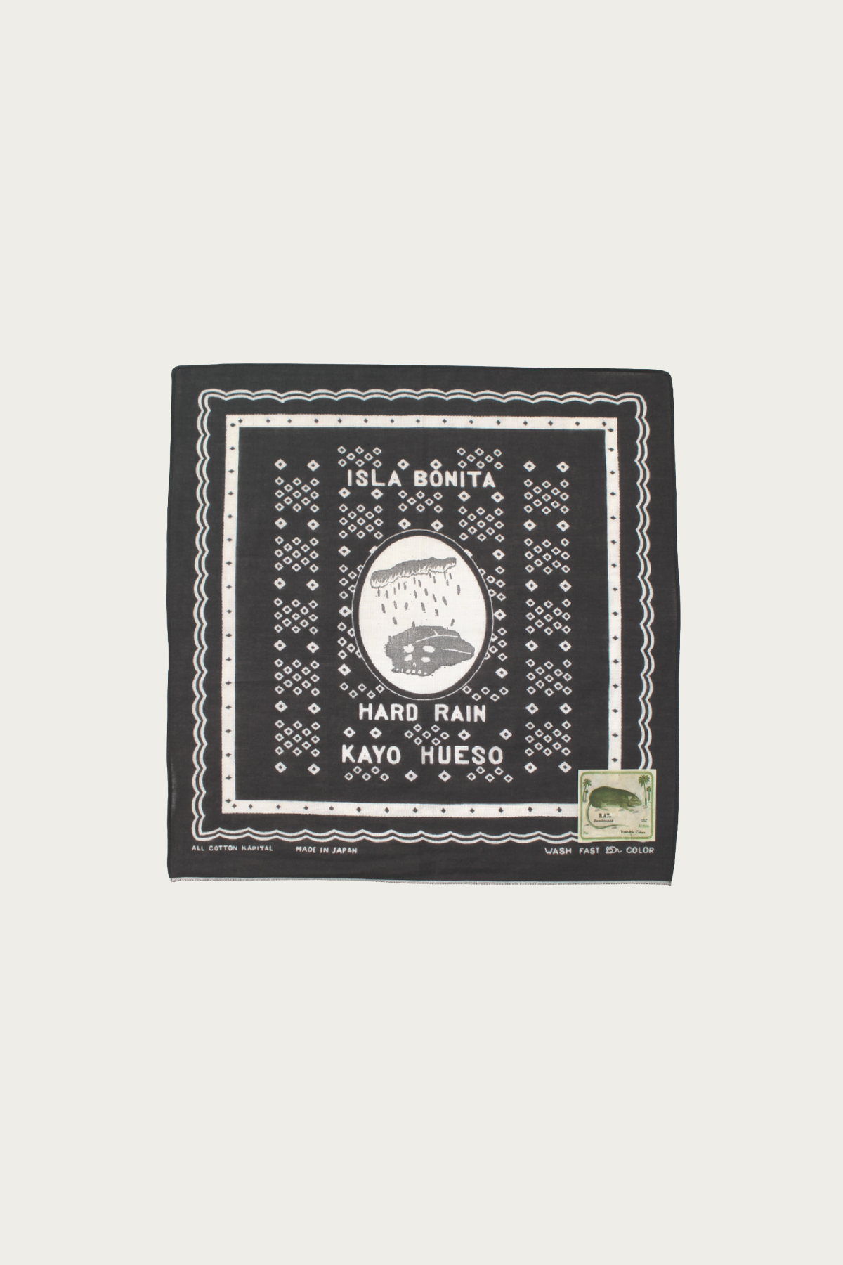 Kapital - Fastcolor Selvedge Bandanna (POLKA DOTS HARD RAIN) 15x15 - Black - Canoe Club