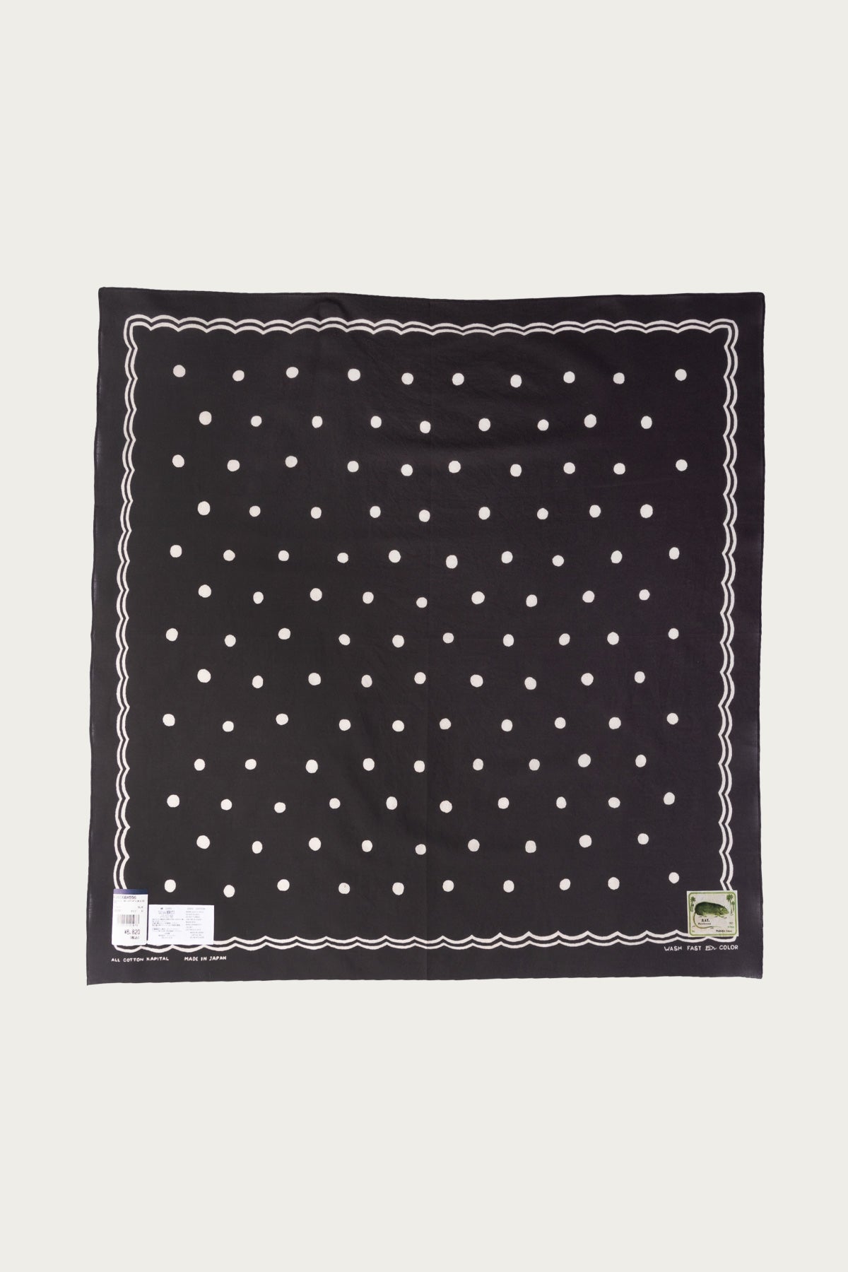 Kapital - Fastcolor Selvedge Bandanna (POLKA DOTS) 30x30 - Black - Canoe Club