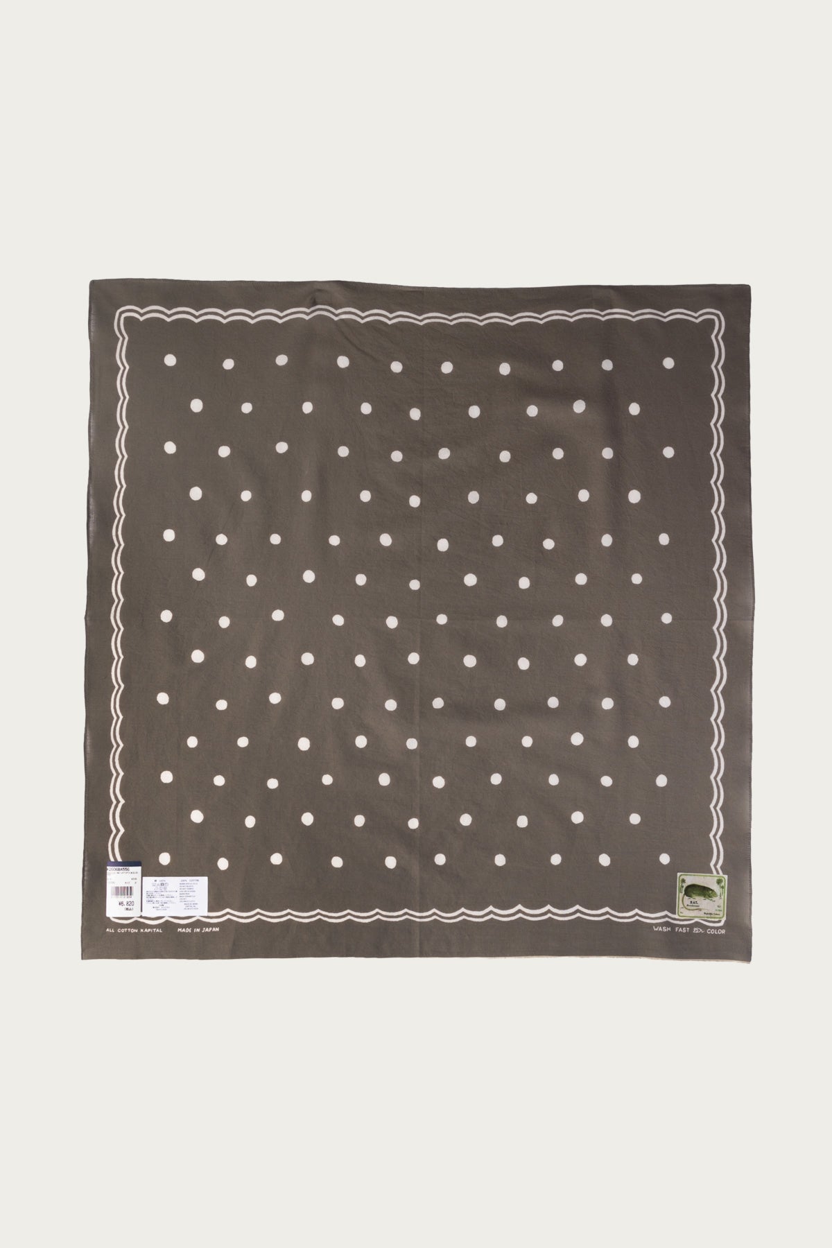 Kapital - Fastcolor Selvedge Bandanna (POLKA DOTS) 30x30 - Khaki - Canoe Club