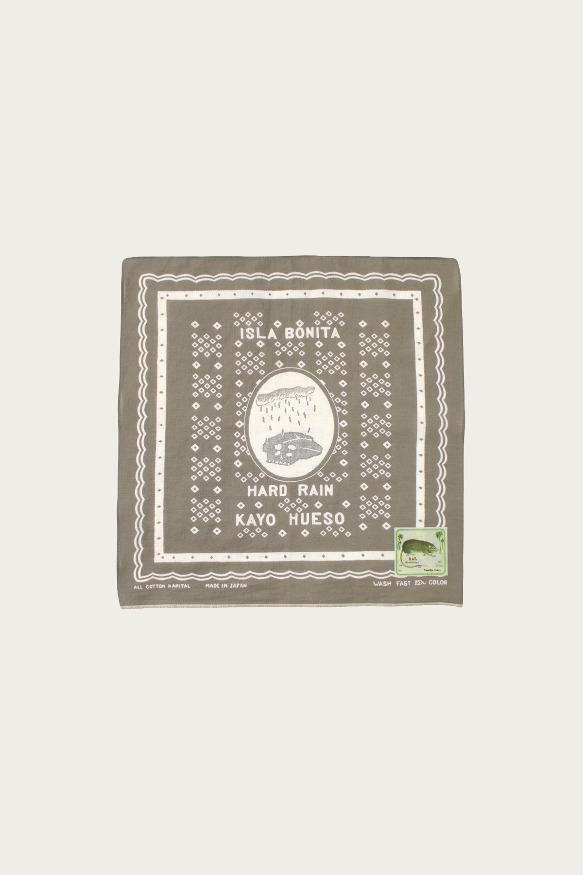 Kapital - Fastcolor Selvedge Bandanna (POLKA DOTS HARD RAIN) 15x15 - Khaki - Canoe Club