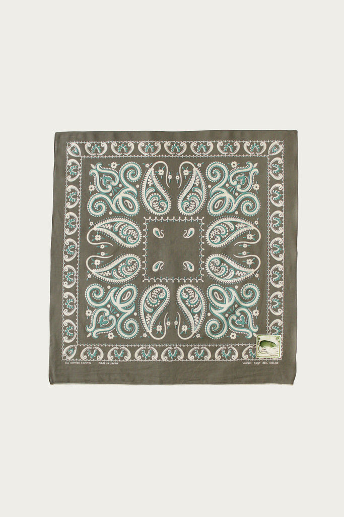 Kapital - Fastcolor Selvedge Bandanna (SAMBO Paisely) 20x20 - Khaki - Canoe Club