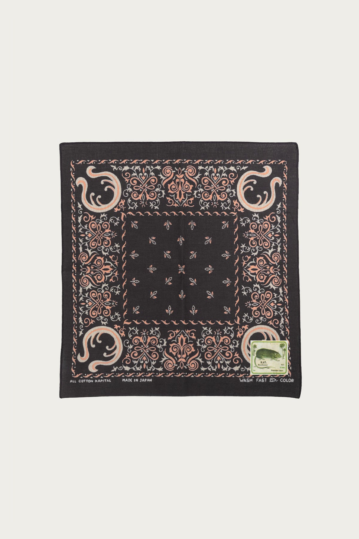 Kapital - Fastcolor Selvedge Bandanna (Antler NAJA) 15x15 - Black - Canoe Club
