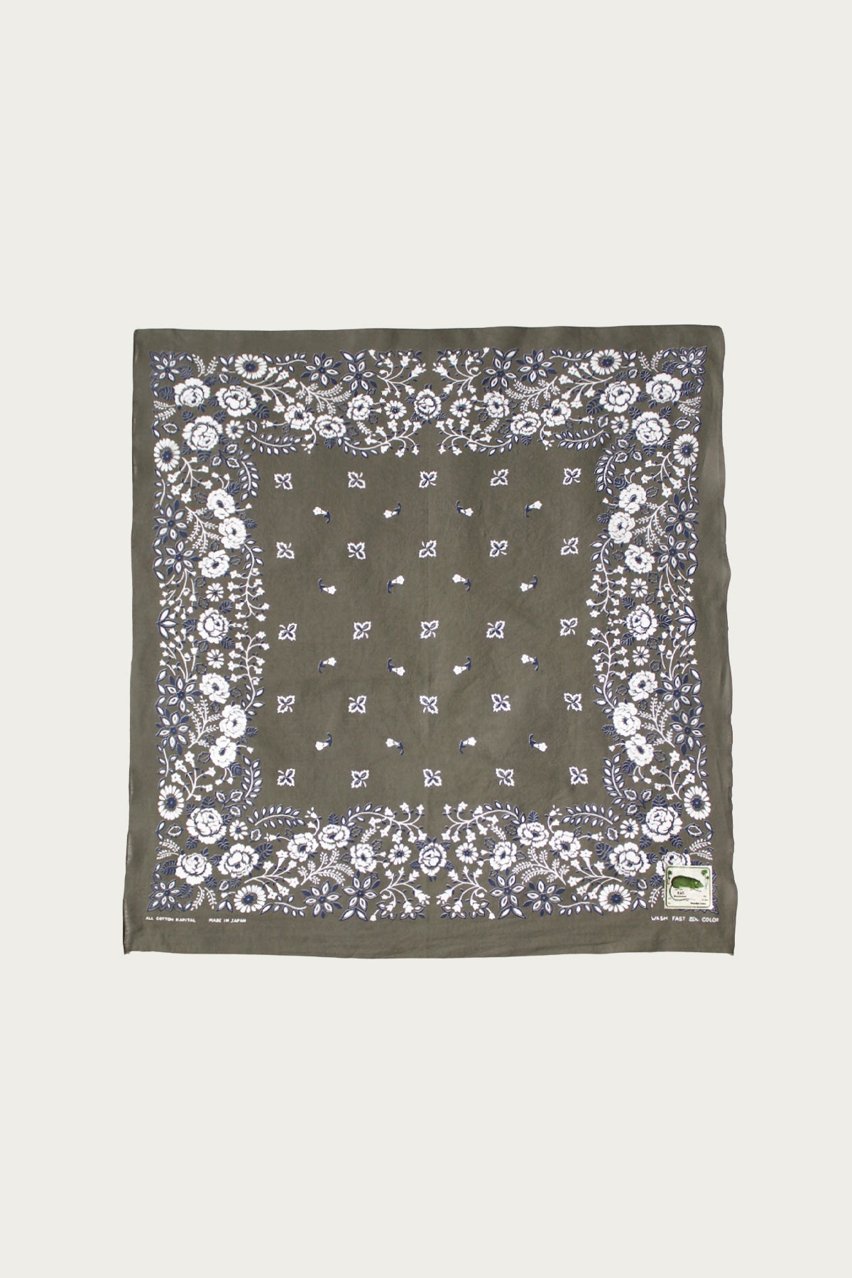 Kapital - Fastcolor Selvedge Bandanna (CHURCHILL GARDEN) 20x20 - Khaki - Canoe Club