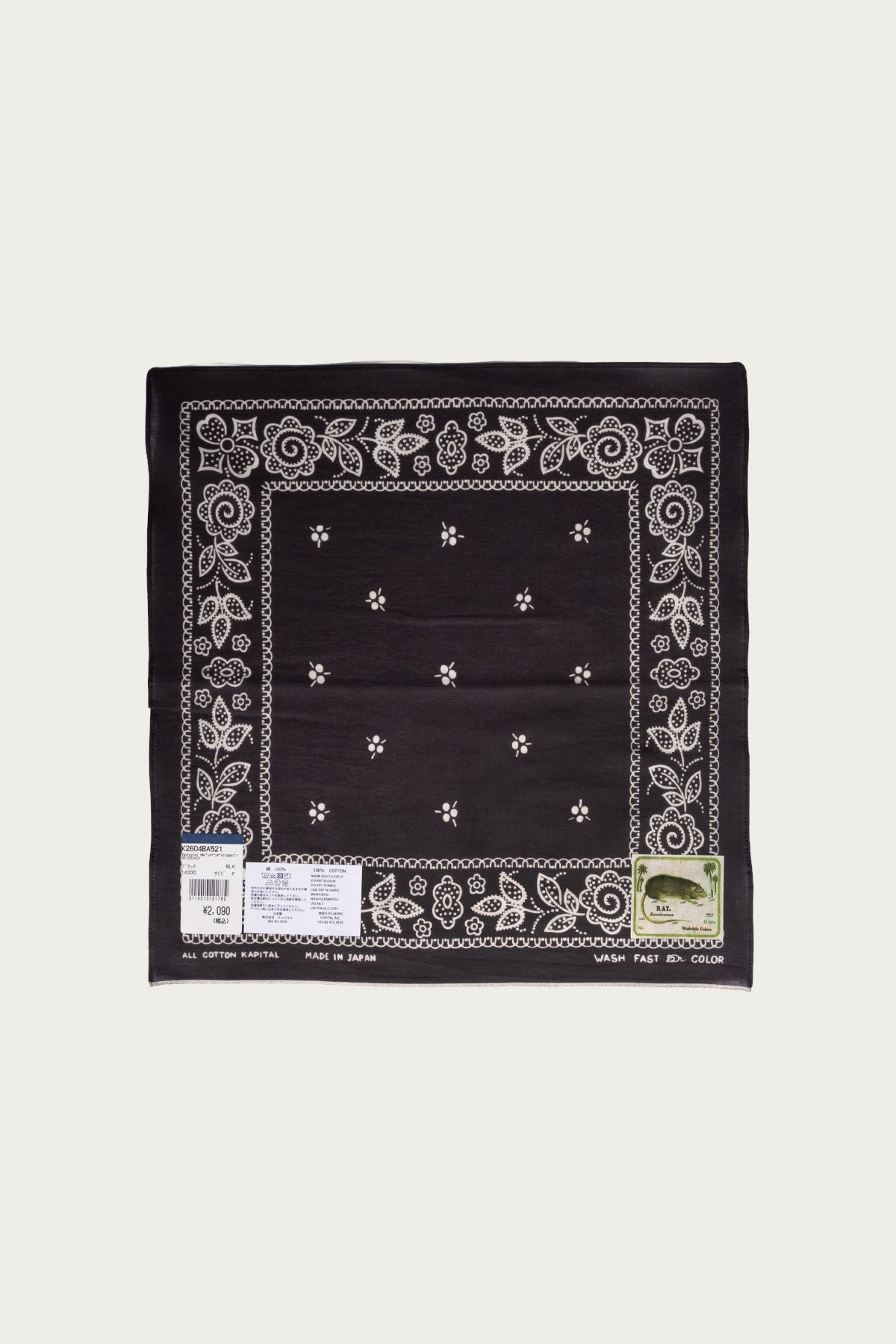 Kapital - Fastcolor Selvedge Bandanna (ESCARGOT FLOWER) 15x15 - Black - Canoe Club