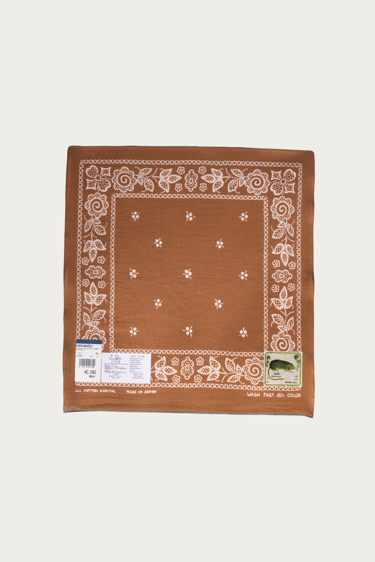 Kapital - Fastcolor Selvedge Bandanna (ESCARGOT FLOWER) 15x15 - Brown - Canoe Club