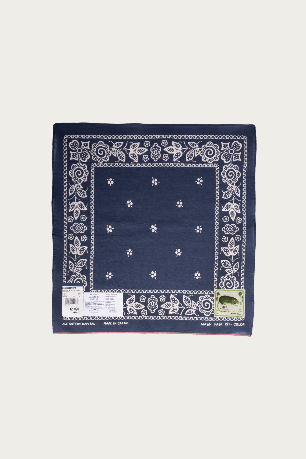 Kapital - Fastcolor Selvedge Bandanna (ESCARGOT FLOWER) 15x15 - Navy - Canoe Club