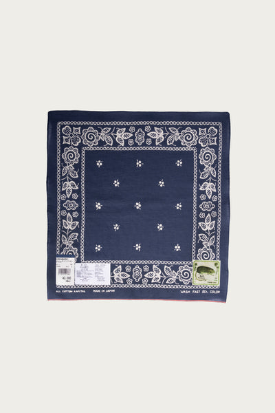 Kapital Fastcolor Selvedge Bandanna (ESCARGOT FLOWER) 15x15 | Navy
