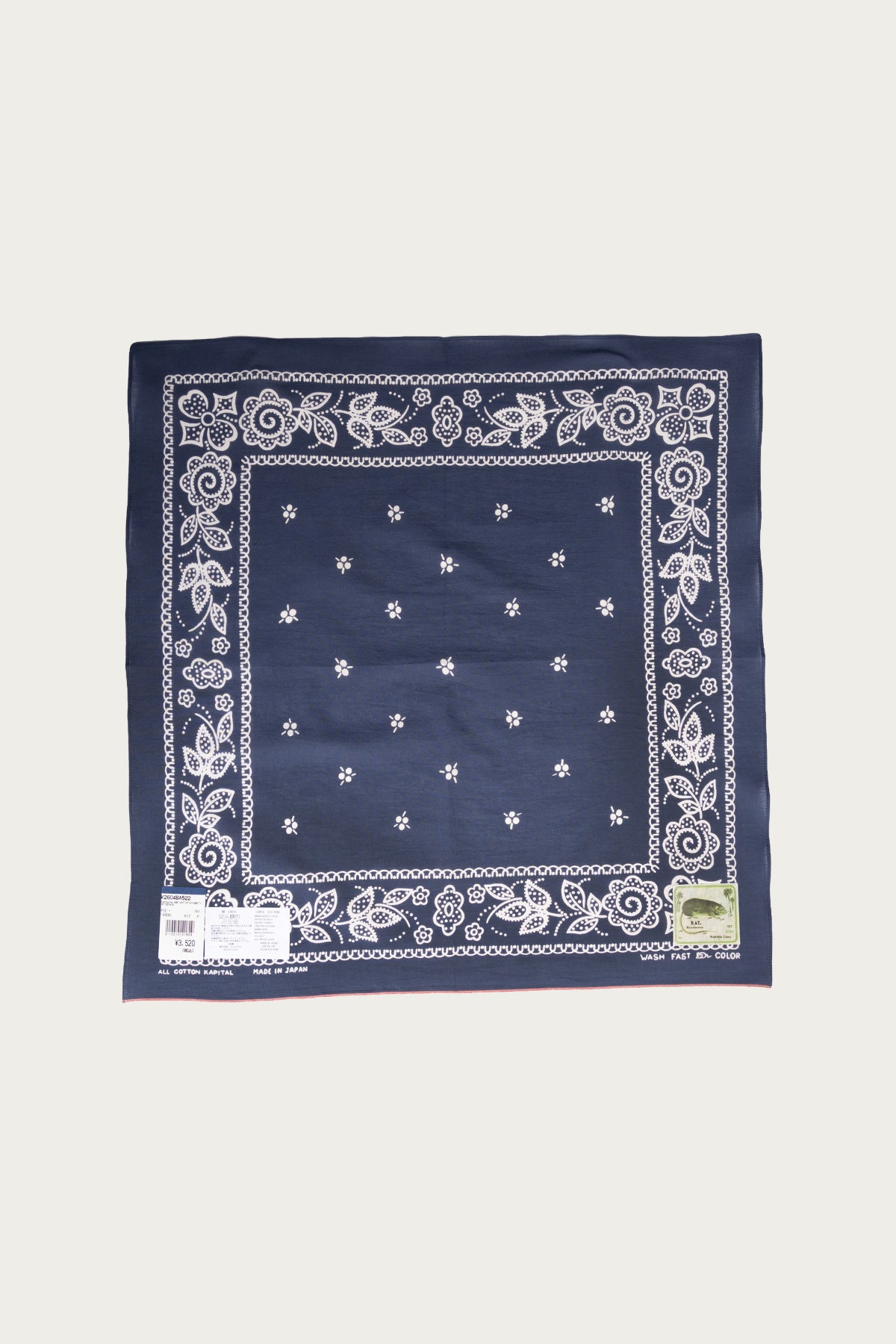 Kapital - Fastcolor Selvedge Bandanna (ESCARGOT FLOWER) 20x20 - Navy - Canoe Club