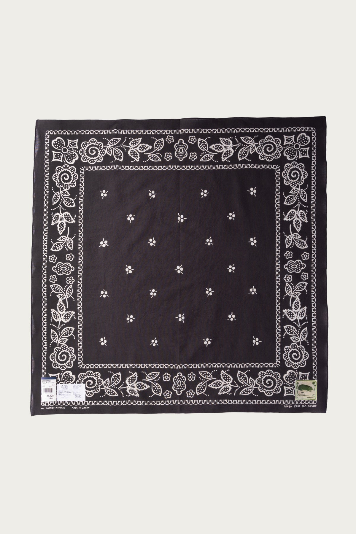 Kapital - Fastcolor Selvedge Bandanna (ESCARGOT FLOWER) 30x30 - Black - Canoe Club