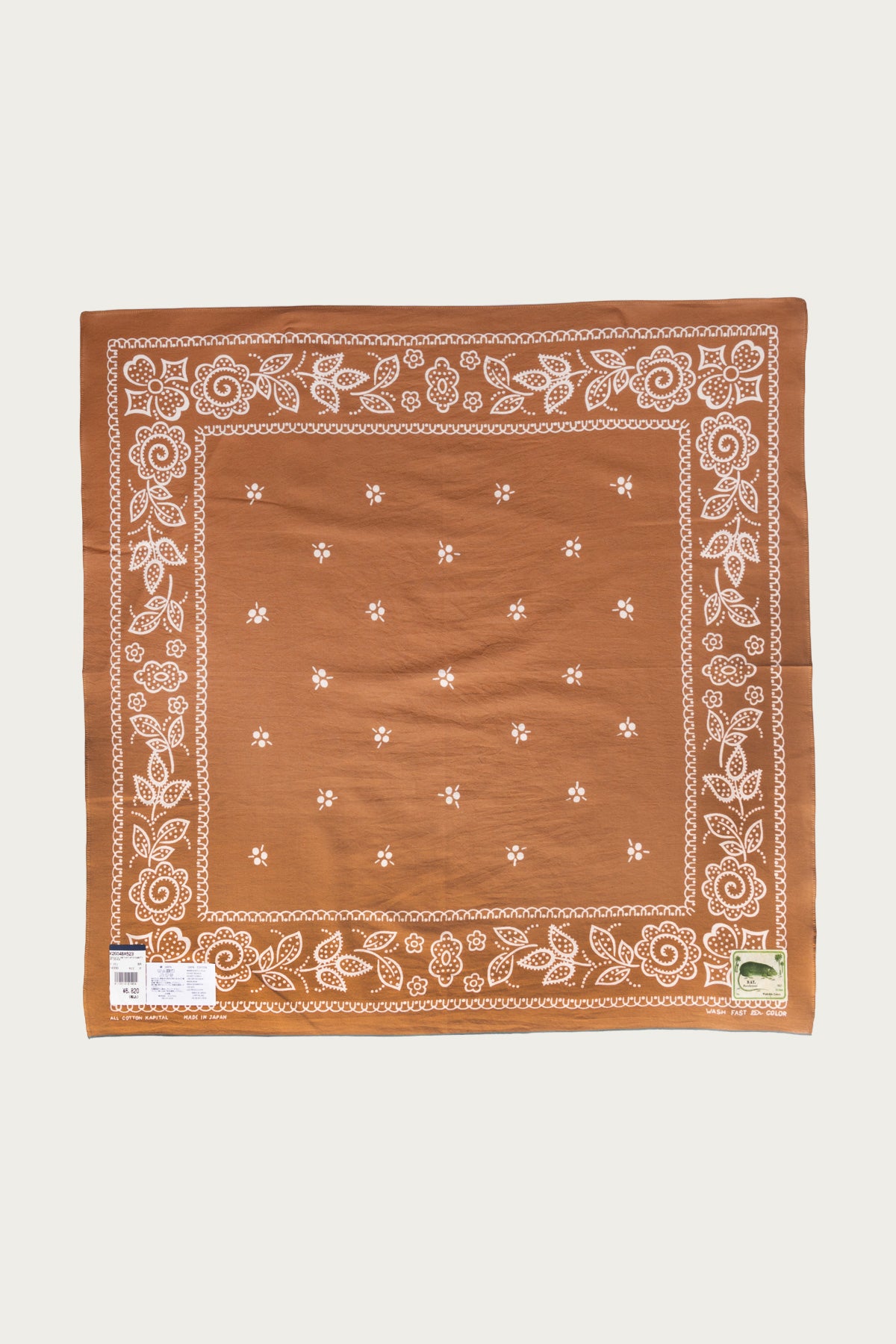 Kapital - Fastcolor Selvedge Bandanna (ESCARGOT FLOWER) 30x30 - Brown - Canoe Club