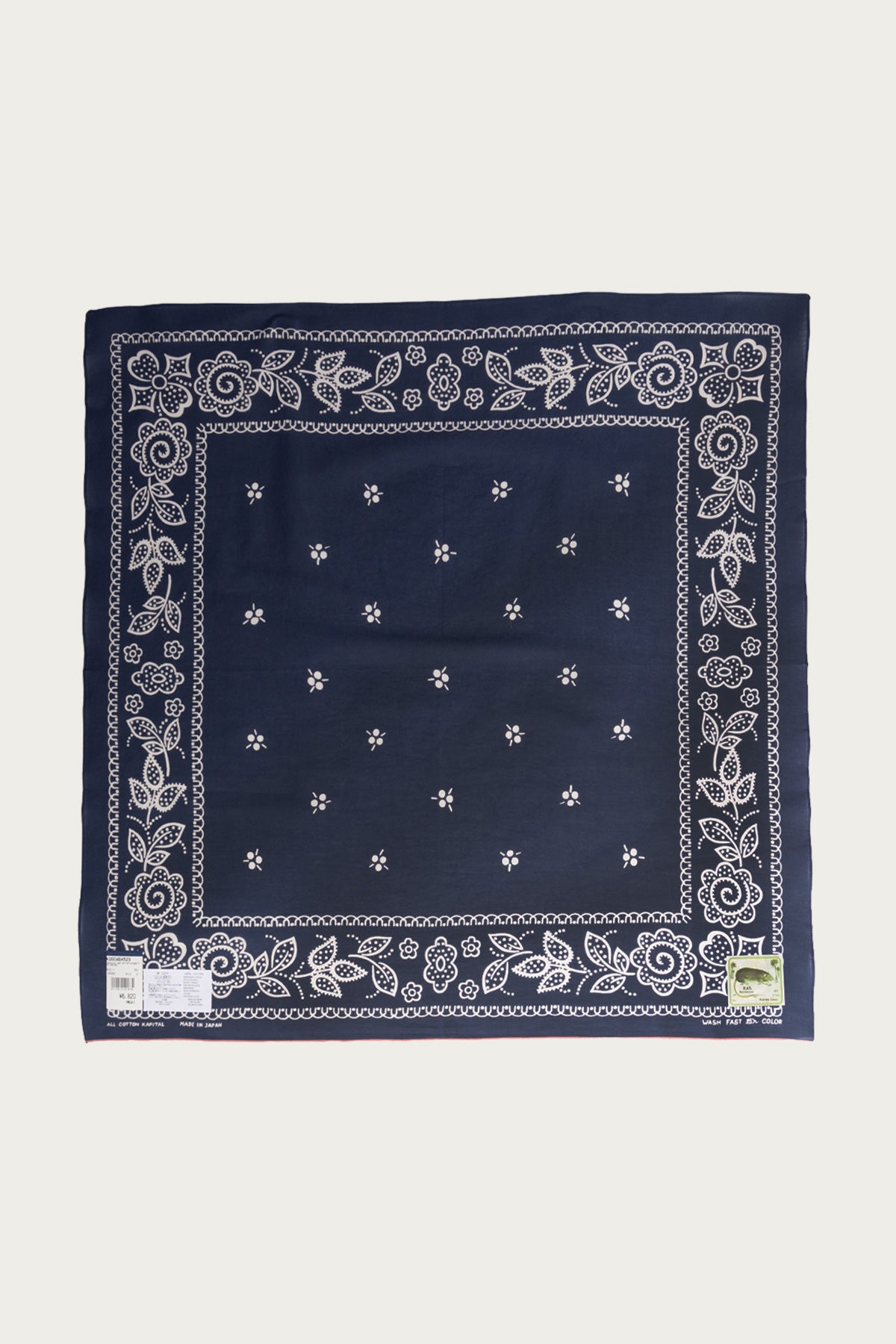 Kapital - Fastcolor Selvedge Bandanna (ESCARGOT FLOWER) 30x30 - Navy - Canoe Club