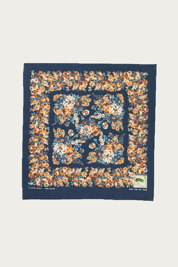 Kapital - Fastcolor Selvedge Bandanna (NADESHIKO-Champetre) - Navy/Orange #2 - Canoe Club