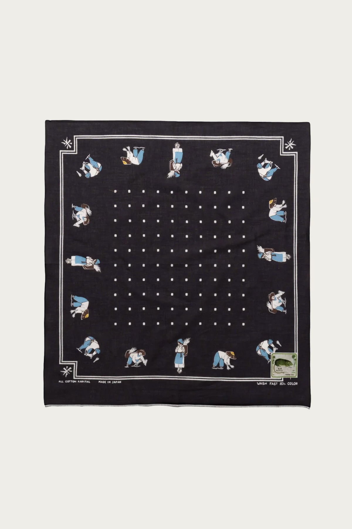 Kapital - Fastcolor Selvedge Bandanna (RICE SEEDING) 20x20 - Black - Canoe Club
