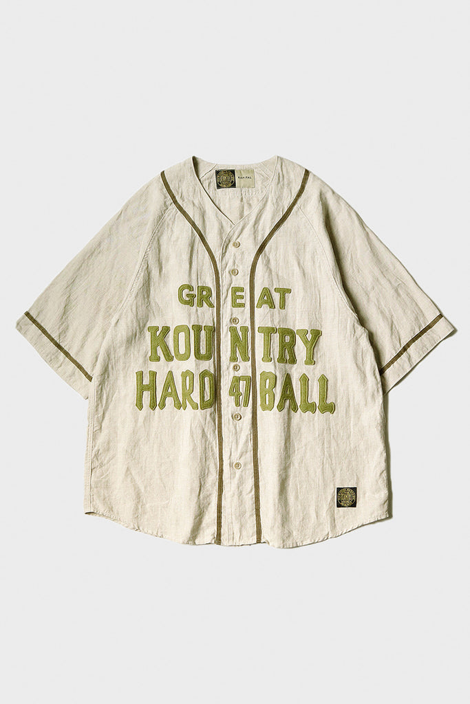 Kapital - French Linen GREAT KOUNTRY Baseball Shirt - Beige - Canoe Club