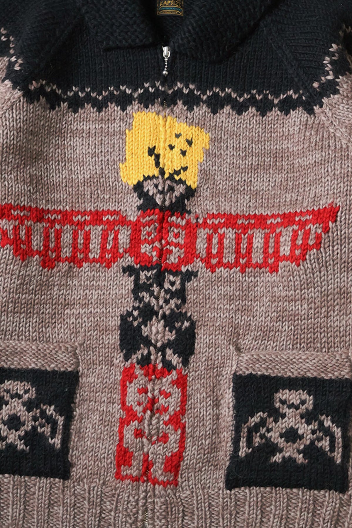 Kapital - Hand Knit PECKISH TOTEM POLE ZIP Cardigan - Brown/Beige - Canoe Club