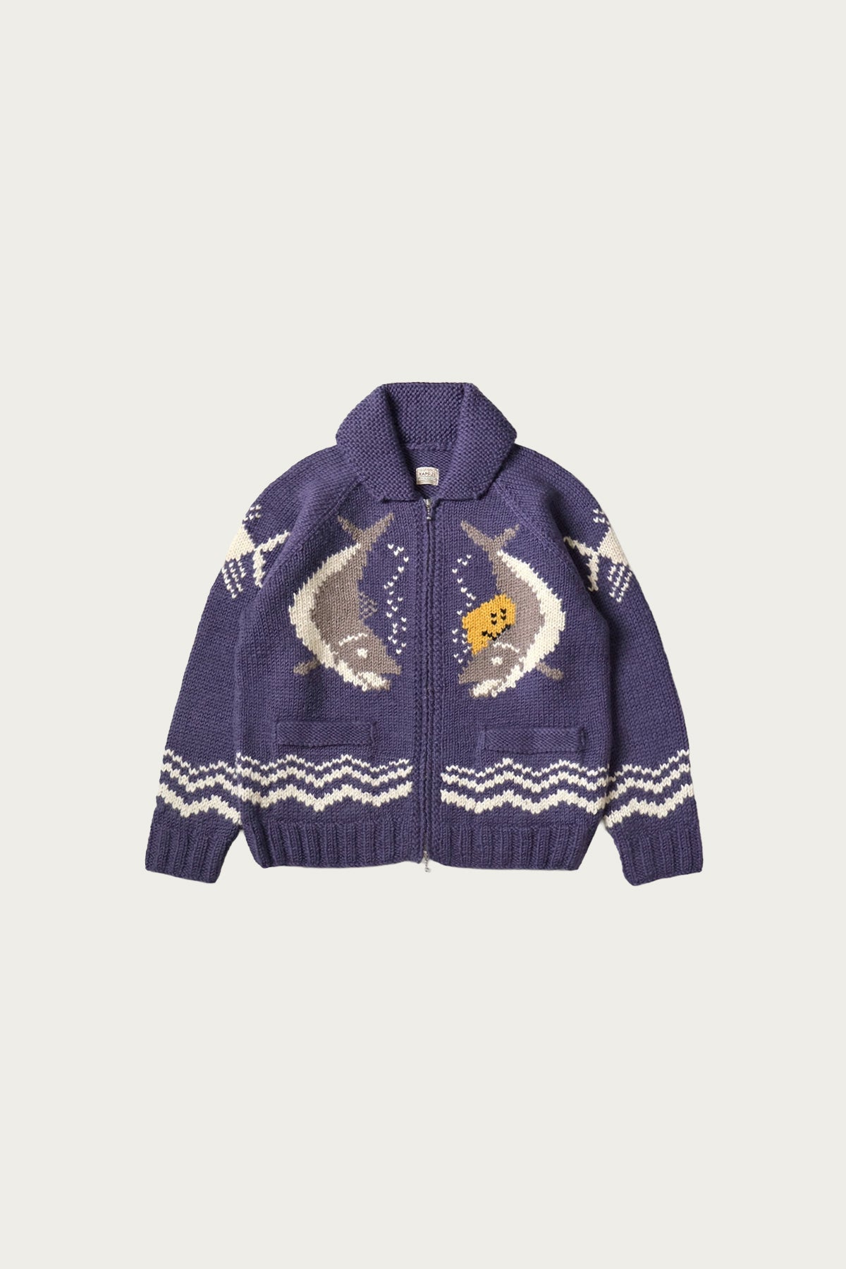Kapital - Hand Knit PECKISH TROUT ZIP Cardigan - Purple - Canoe Club