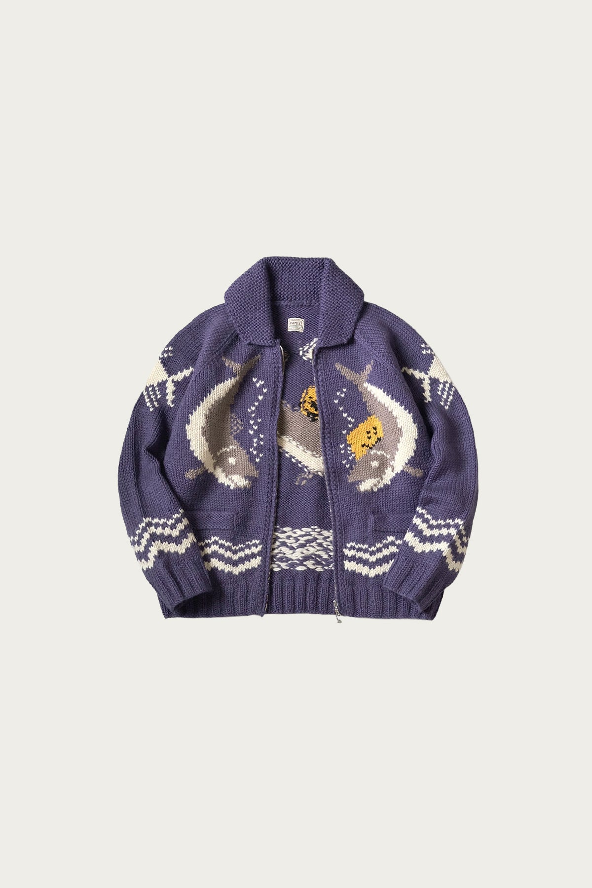 Kapital - Hand Knit PECKISH TROUT ZIP Cardigan - Purple - Canoe Club