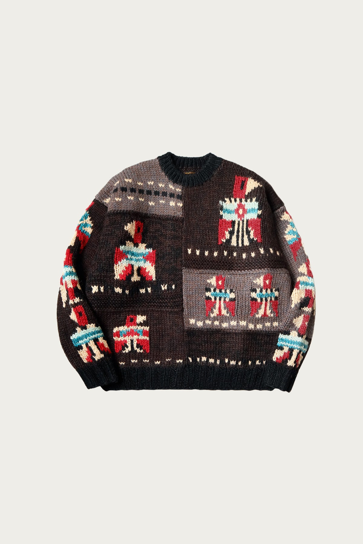 Kapital Hand Knit STD Cowichan Crew Sweater Charcoal Canoe Club