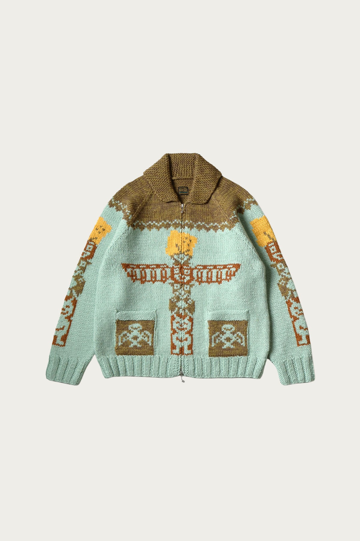 Kapital - Hand Knit PECKISH TOTEM POLE ZIP Cardigan - Sax - Canoe Club
