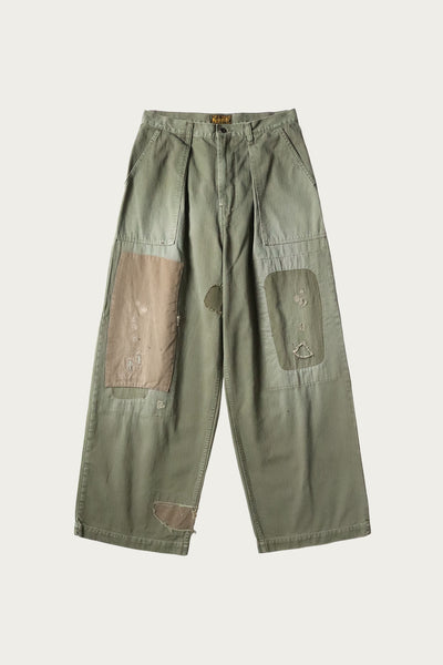 Kapital Herringbone FATIGUE Baggy Pants (RUSHFIELD Remake) | Khaki