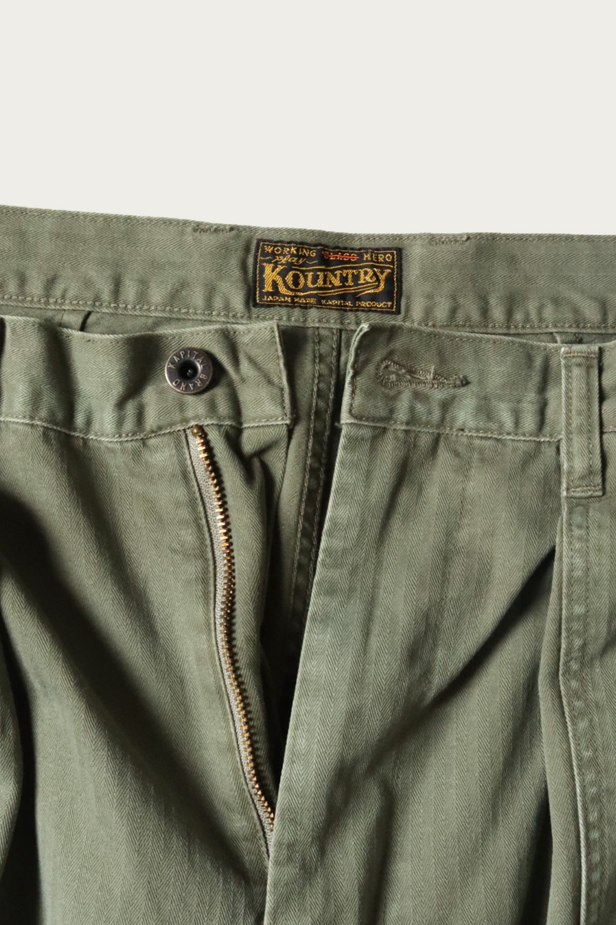 Kapital - Herringbone FATIGUE Baggy Pants (RUSHFIELD Remake) - Khaki - Canoe Club