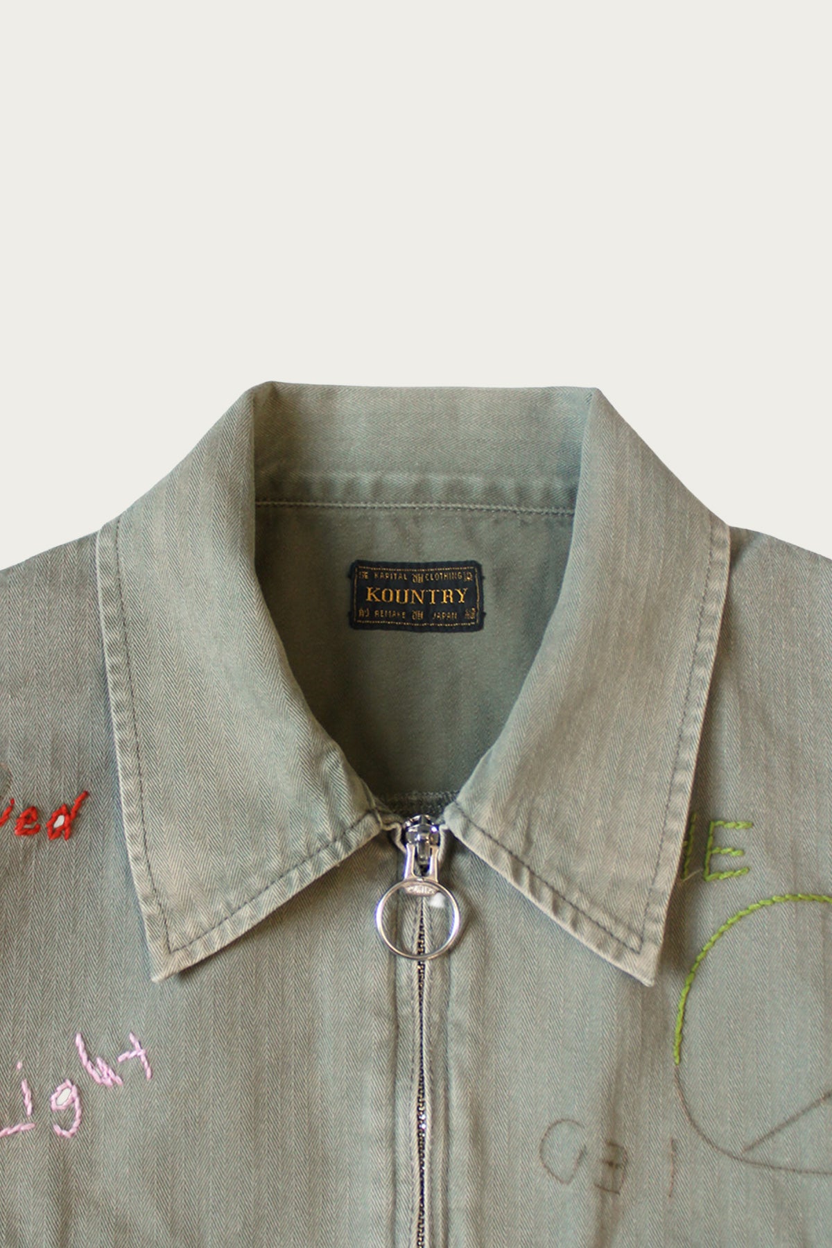 Kapital - Herringbone HUNTER Drizzler JKT (Memorial Embroidery) - Khaki - Canoe Club