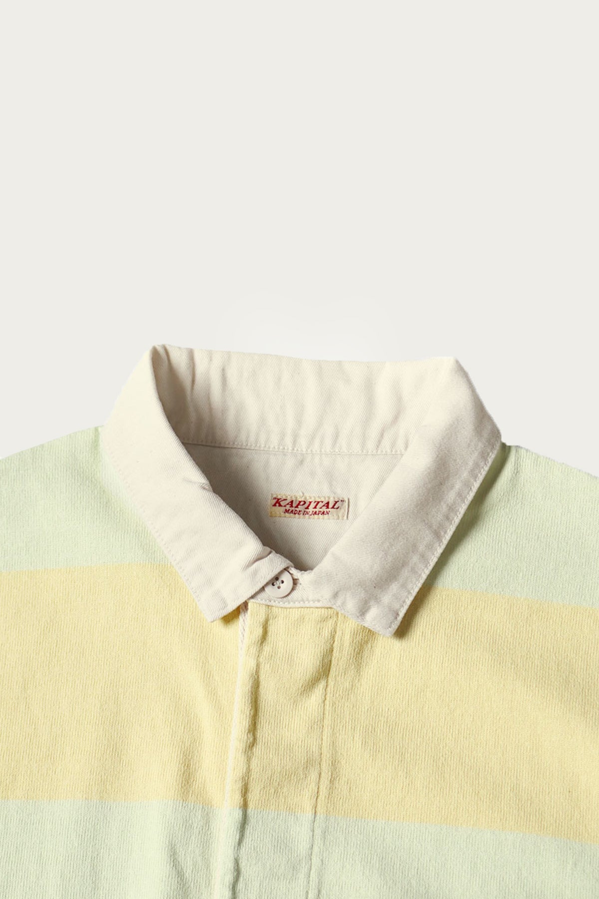 Kapital JAIL Stripe Jersey BIG Rugger Shirt | Yellow/Green | Canoe