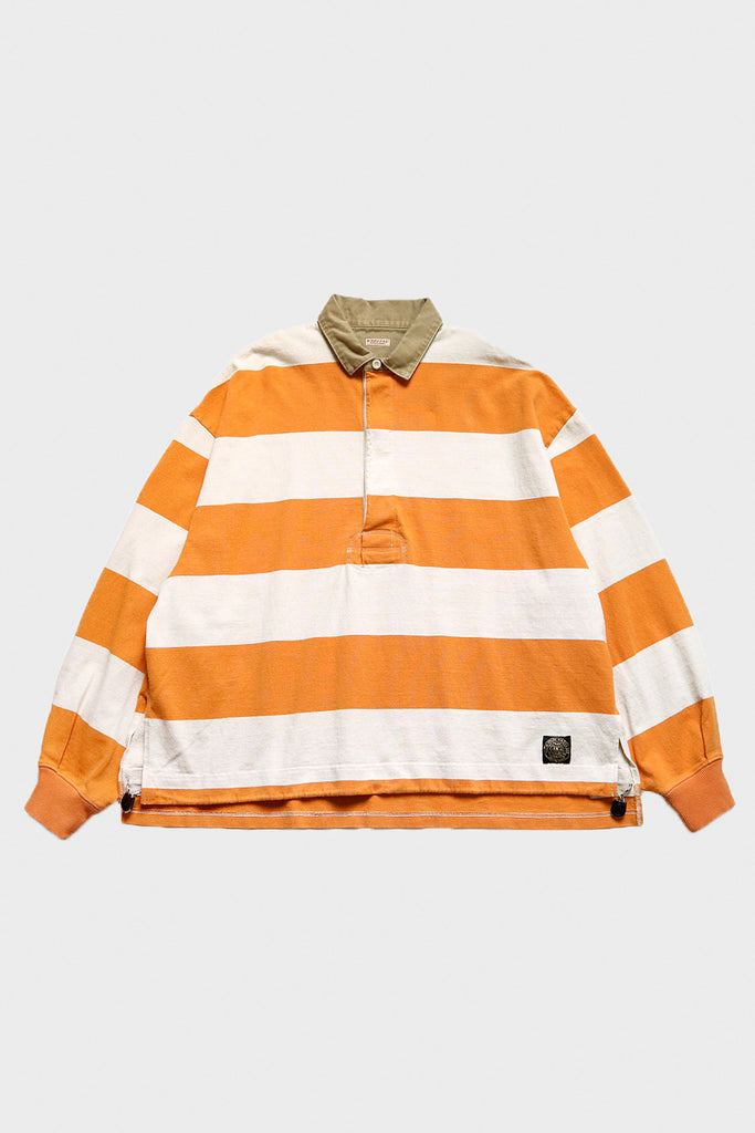 Kapital - JAIL Stripe Jersey BIG Rugger Shirt - Orange - Canoe Club