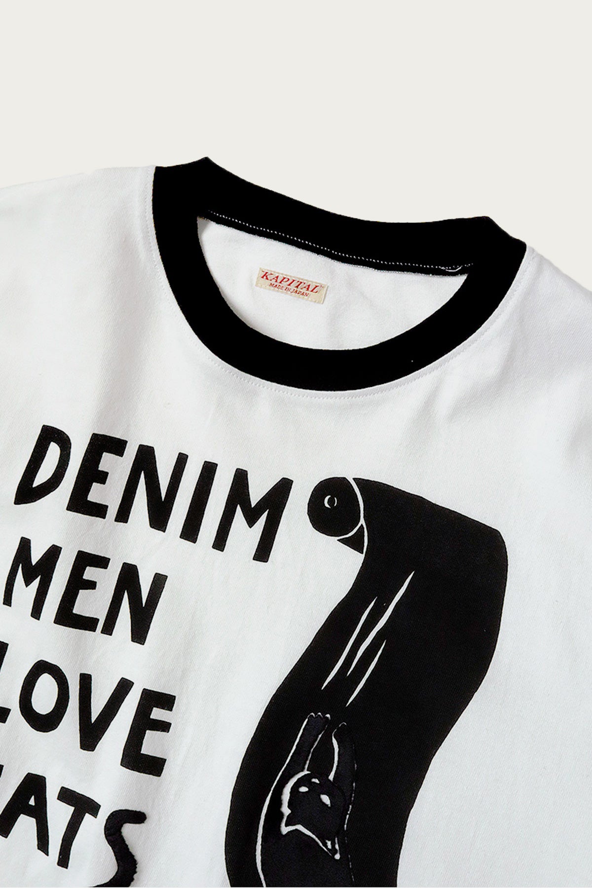 Kapital - 20/-Jersey Ringer T (DENIM MEN LOVE CATS SCRATCH) - White - Canoe Club