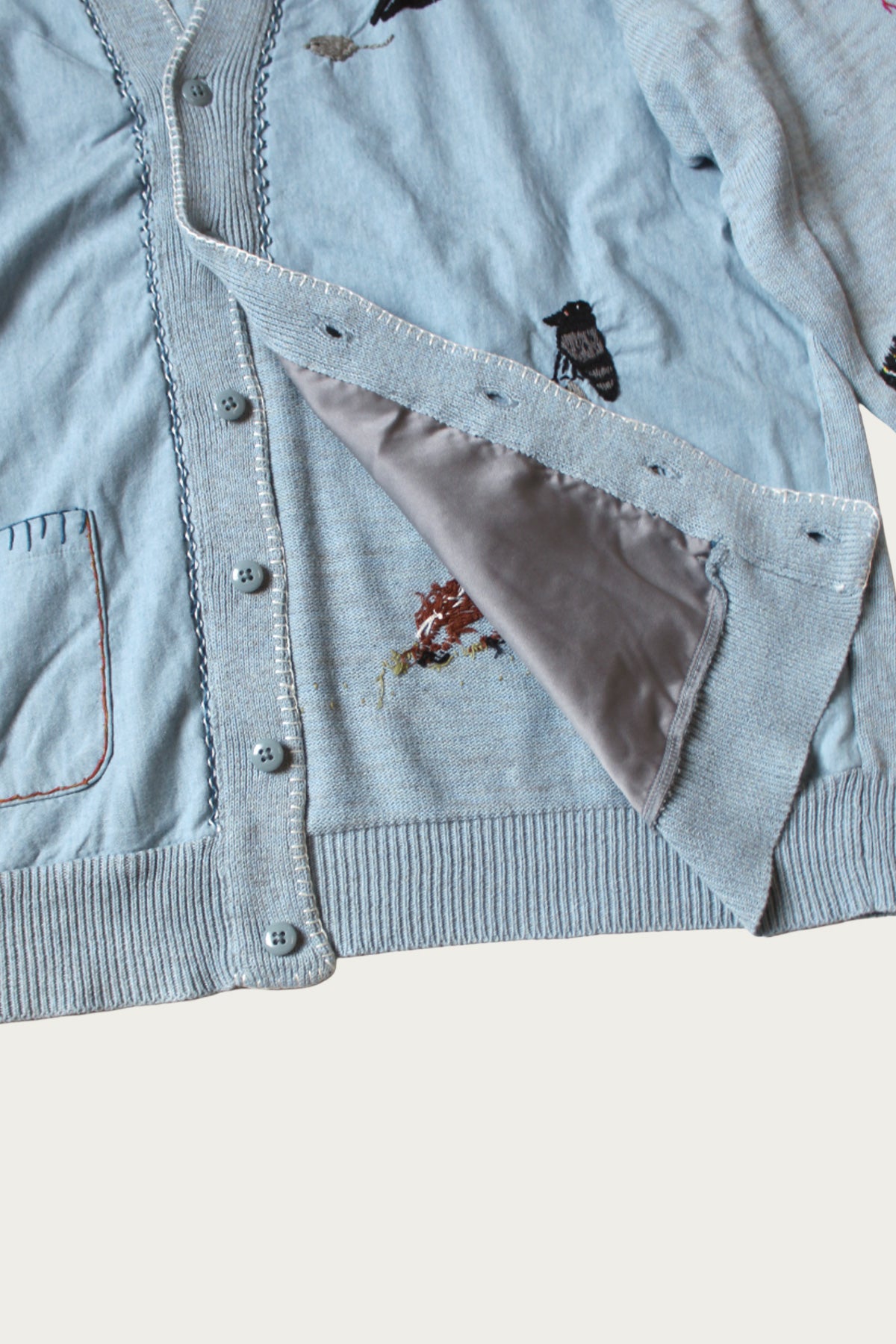 Kapital - Knit x Chambray Cardigan (Raven & Cat Embroidery) - Sax - Canoe Club