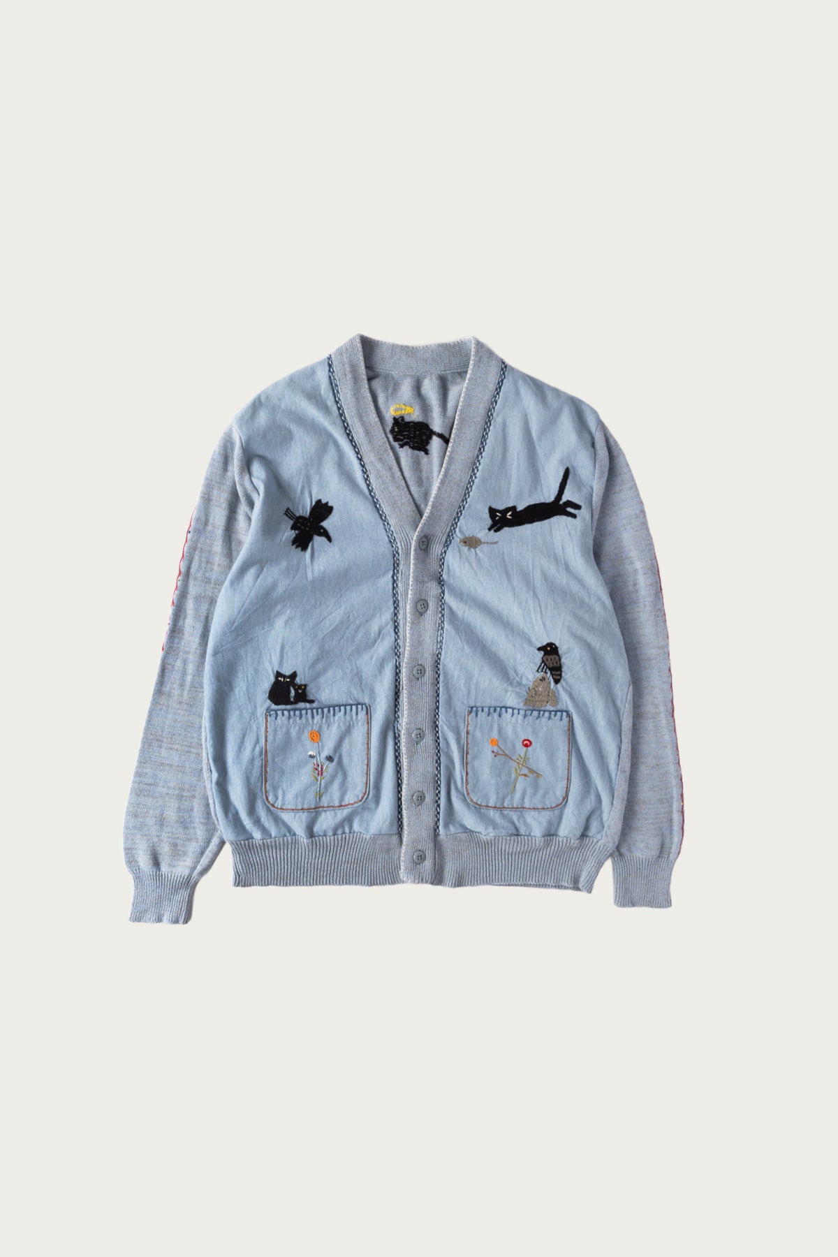 Kapital - Knit x Chambray Cardigan (Raven & Cat Embroidery) - Sax - Canoe Club