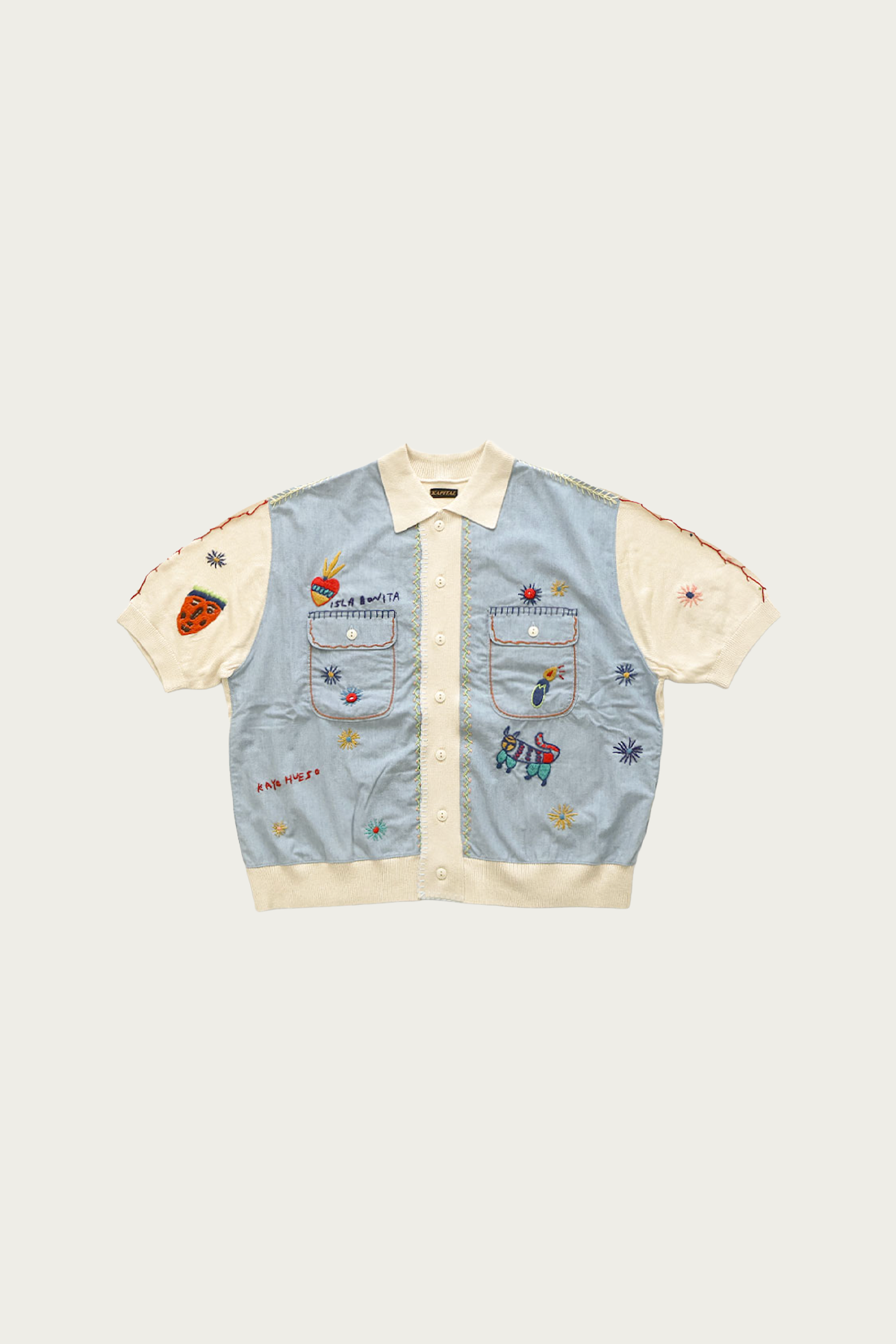 Kapital - KnitxChambray Polo Shirt (ISLA BONITA) - Ecru - Canoe Club