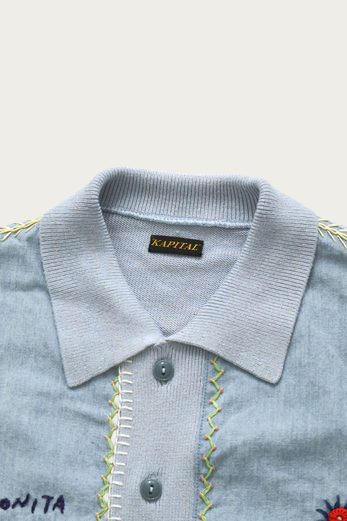 Kapital - KnitxChambray Polo Shirt (ISLA BONITA) - Sax - Canoe Club