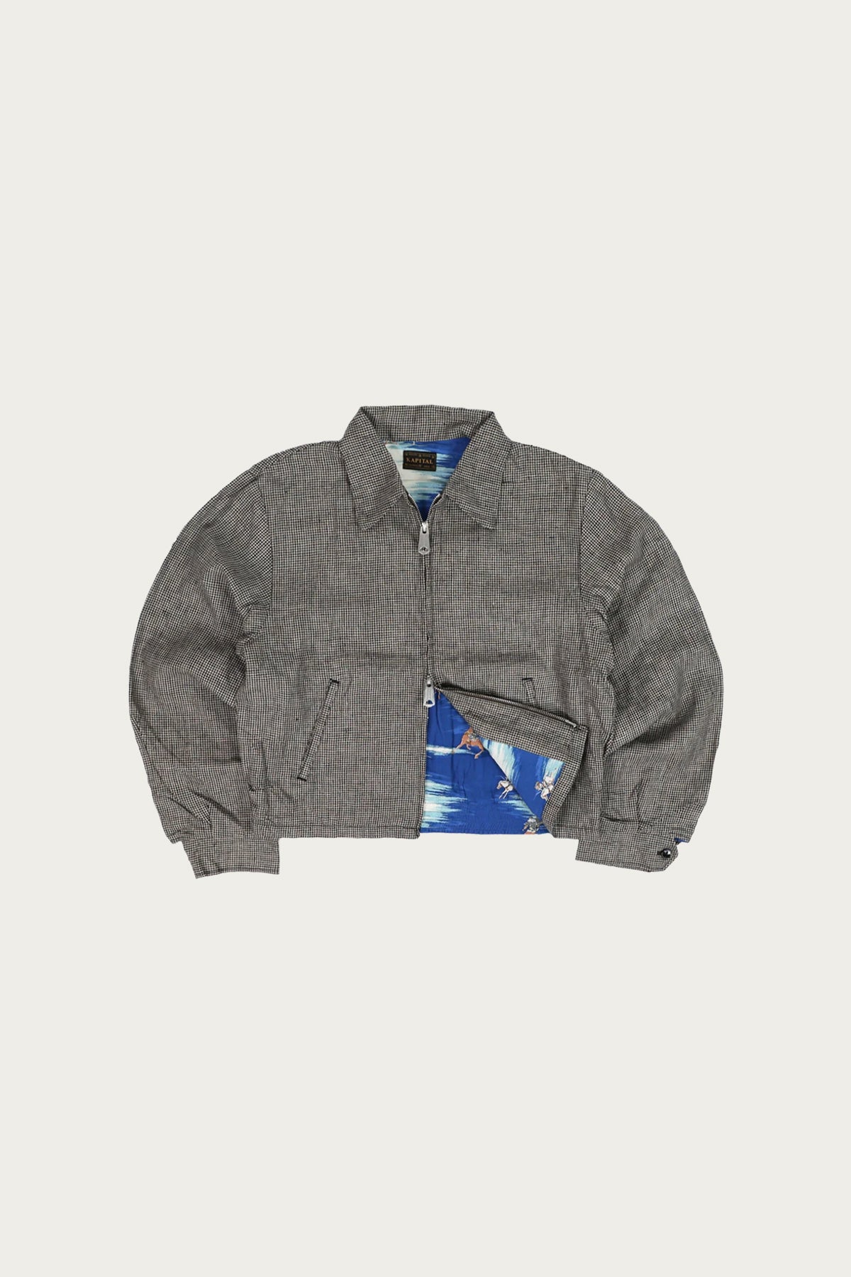 Kapital - Linen Houndstooth Drizzler JKT - Gray - Canoe Club