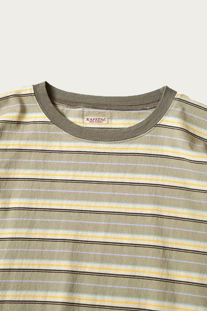 Kapital - Multi Stripe Jersey HUGE-T - Beige/Ecru - Canoe Club