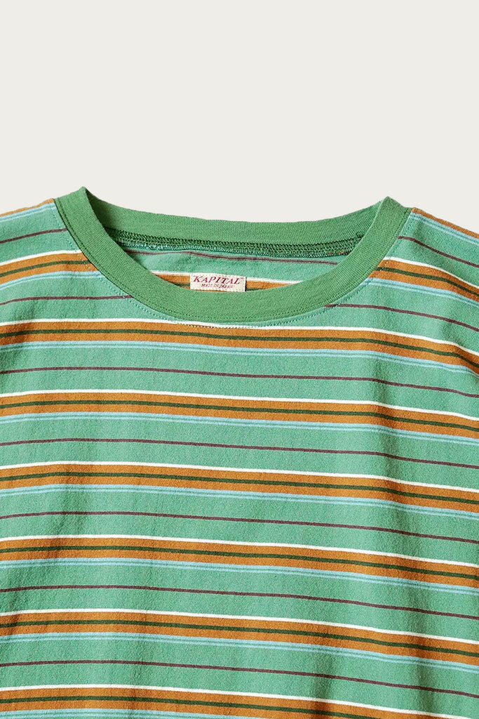 Kapital - Multi Stripe Jersey HUGE-T - Green/Camel - Canoe Club