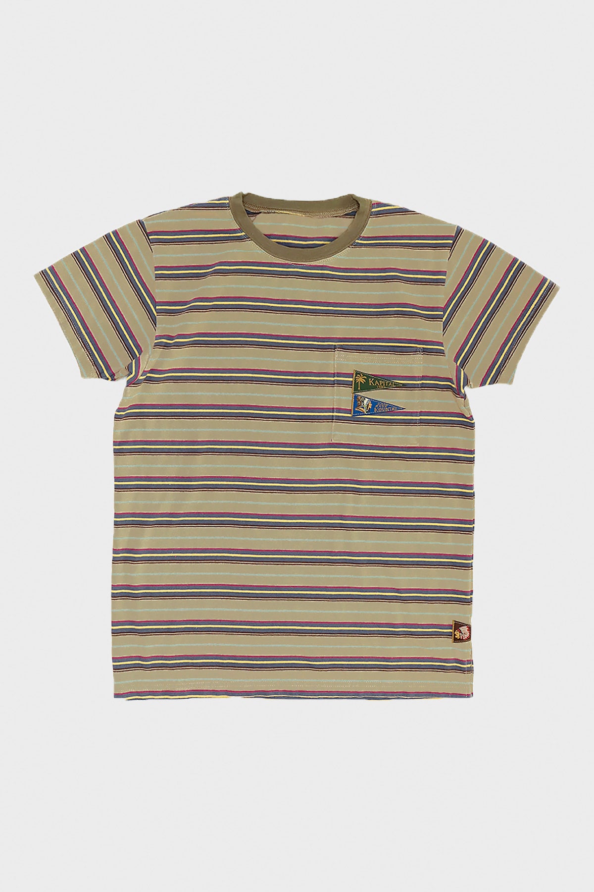Kapital - Multi Stripe Jersey PENNANT T (3-flags) - Brown - Canoe Club