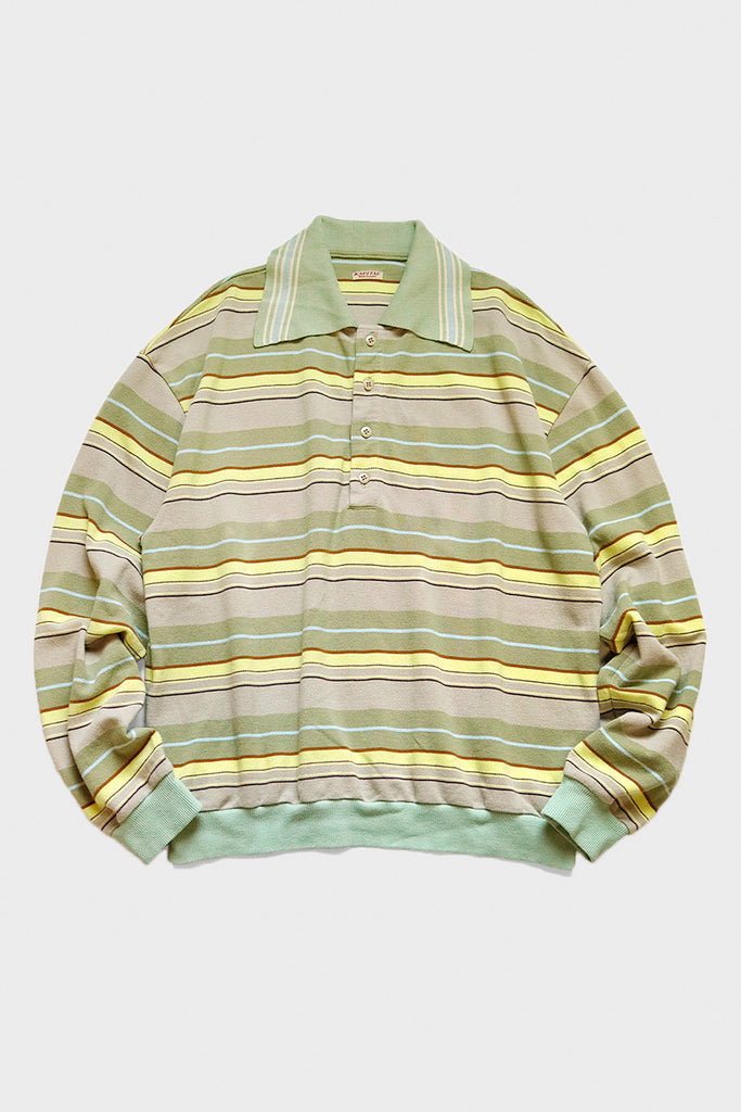 Kapital - Multi Stripe Piquet WRANGLE Collar Retro Polo Shirt - Beige/Khaki - Canoe Club