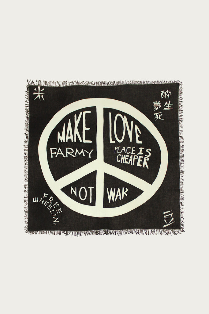 Kapital Rayon Fringed Square Stole (GIANT PEACE) | Black | Canoe Club
