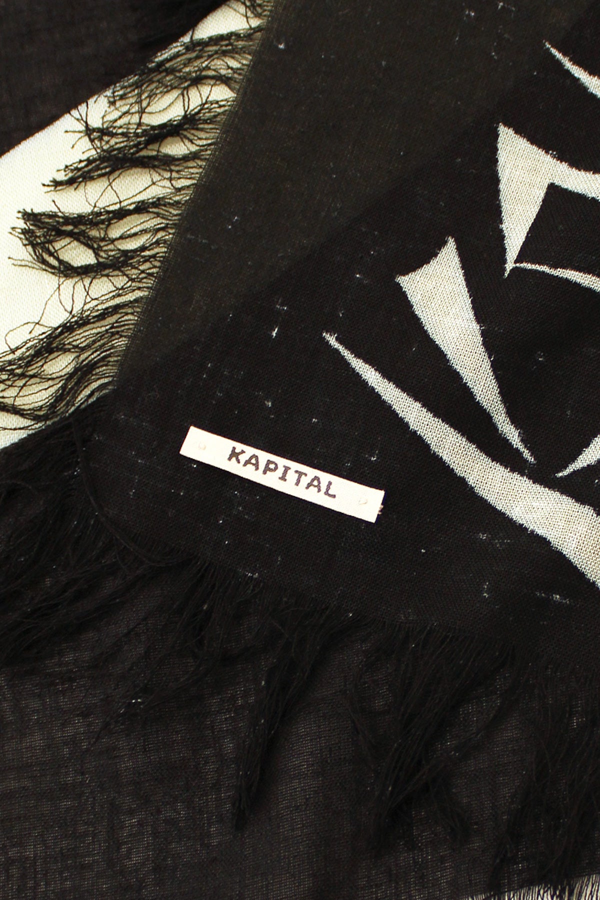Kapital - Rayon Fringed Square Stole (GIANT PEACE) - Black - Canoe Club