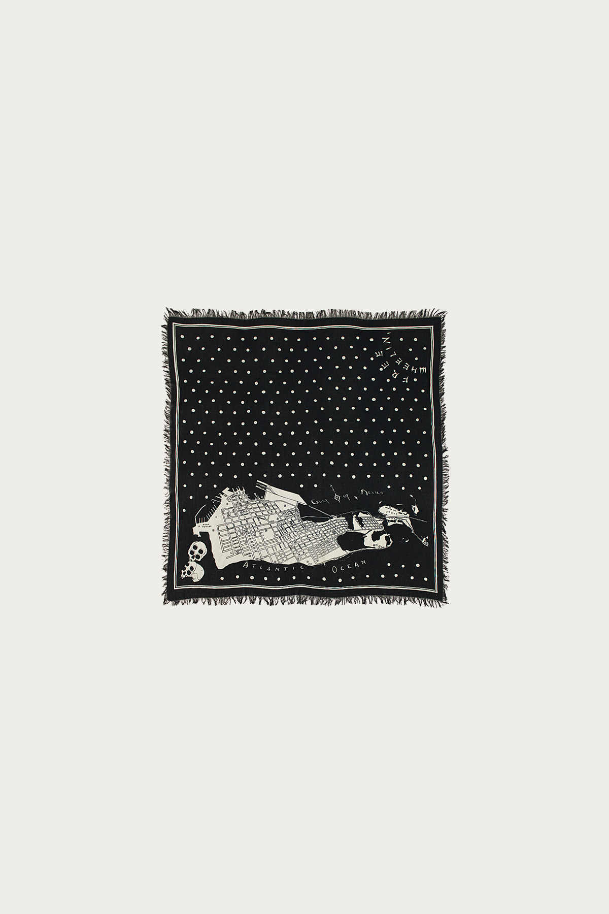 Kapital - Rayon Fringed Square Stole (KAYO HUESO) - Black - Canoe Club