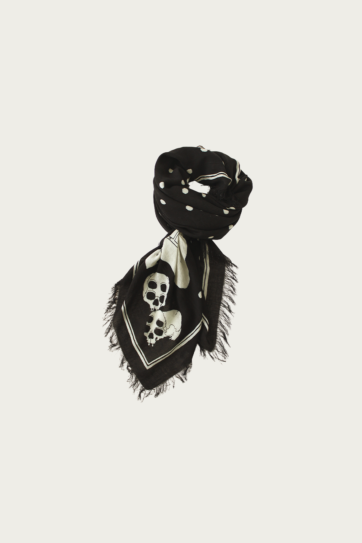 Kapital - Rayon Fringed Square Stole (KAYO HUESO) - Black - Canoe Club