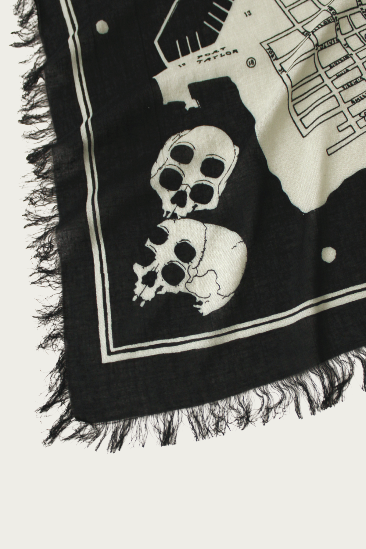 Kapital - Rayon Fringed Square Stole (KAYO HUESO) - Black - Canoe Club